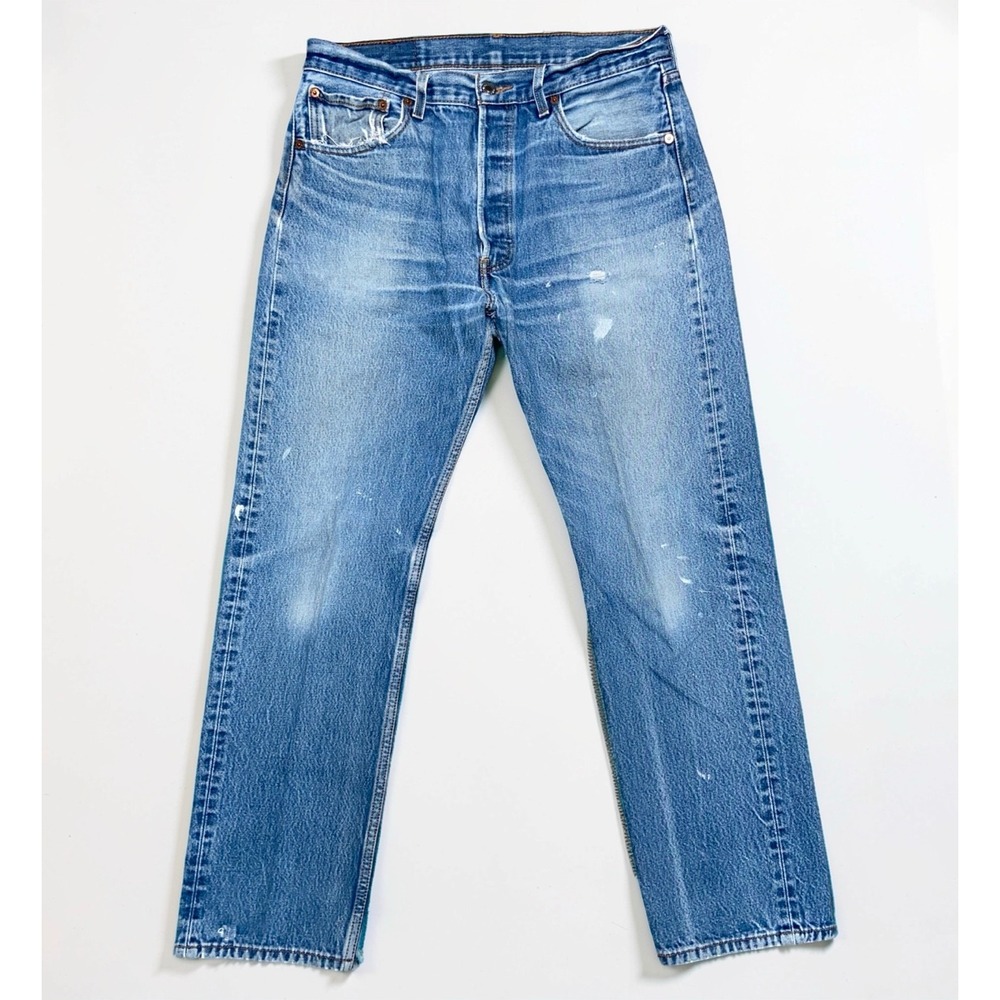 Levi's 501 Men's Jeans 34x34 Fits 32x30 Blue Distressed Straight Leg
